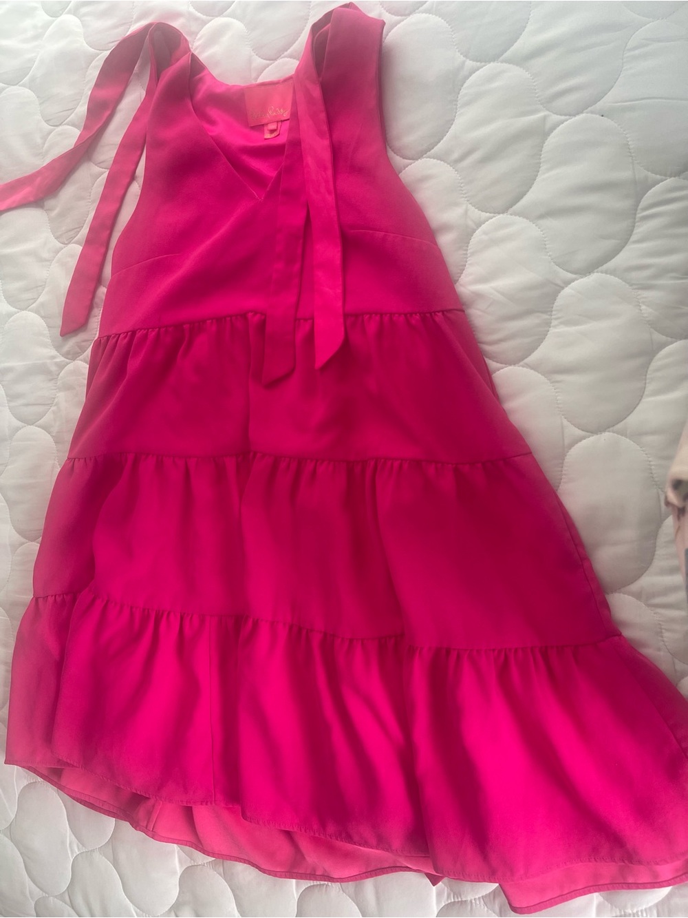Lilly Pulitzer Hot Pink Tiered Tie-Shoulder Casual Dress